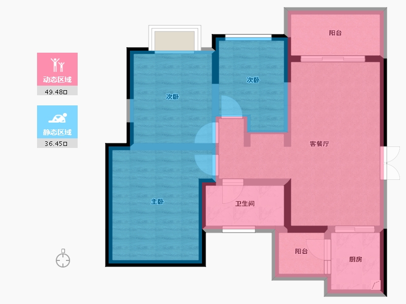 四川省-成都市-东韵雅苑-75.65-户型库-动静分区