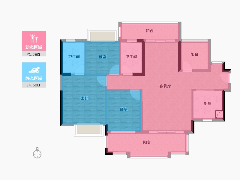 广东省-惠州市-隆生仲恺花园-96.55-户型库-动静分区