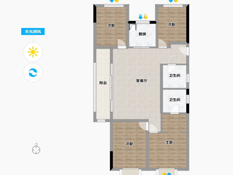 浙江省-金华市-万家风华-105.00-户型库-采光通风