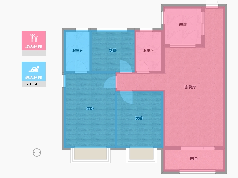 山西省-运城市-鑫洋中心城·壹号院-90.00-户型库-动静分区