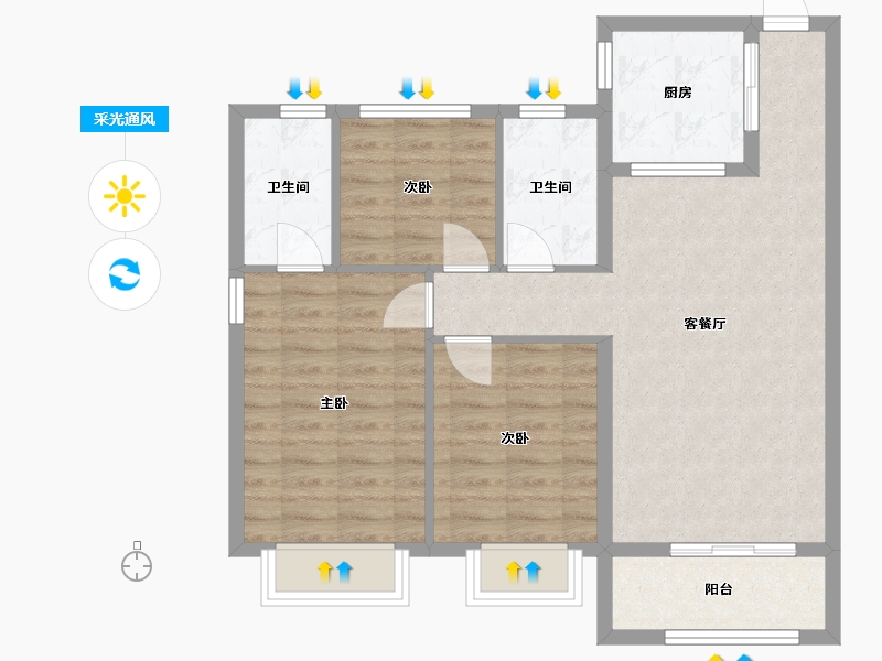 山西省-运城市-鑫洋中心城·壹号院-90.00-户型库-采光通风