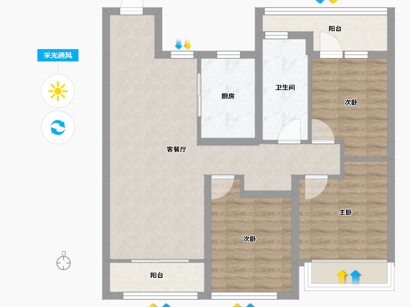 山东省-烟台市-中海长安云锦-76.74-户型库-采光通风