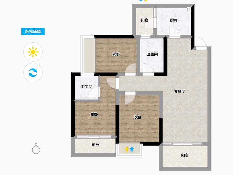 四川省-成都市-锦江阁-77.35-户型库-采光通风