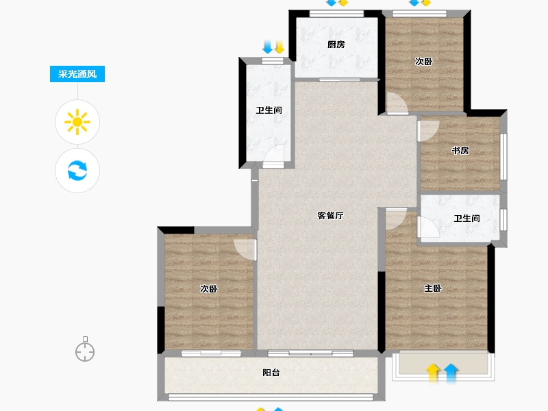 山东省-烟台市-绿城留香园-113.60-户型库-采光通风