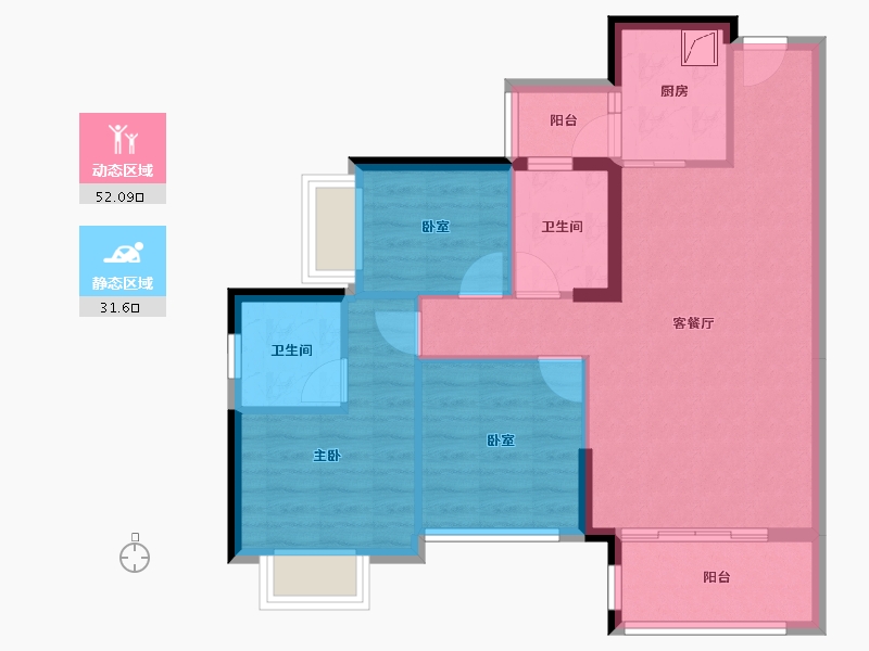 广东省-惠州市-隆生仲恺花园-74.46-户型库-动静分区