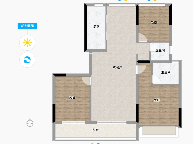 山东省-烟台市-绿城留香园-102.40-户型库-采光通风