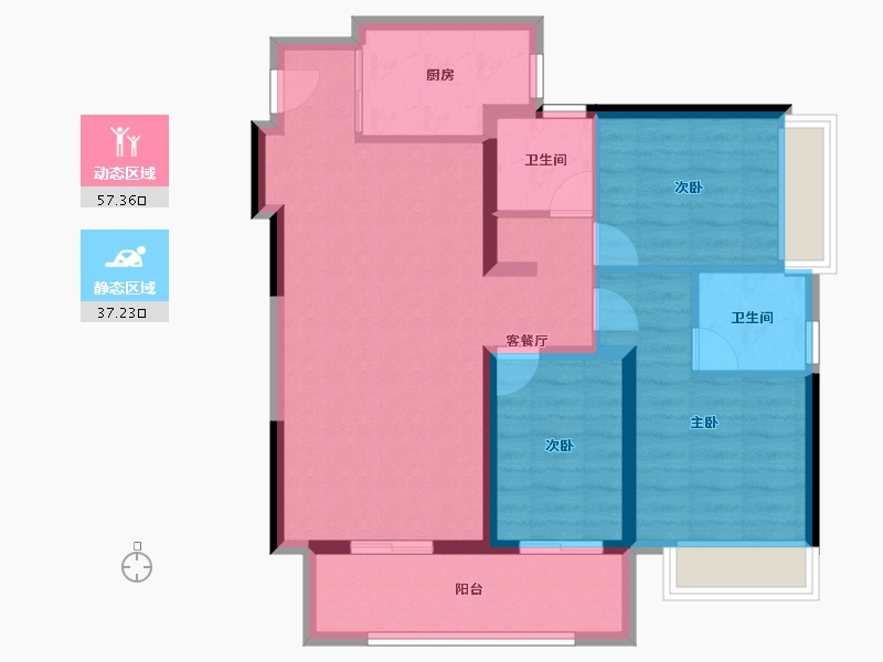 云南省-昆明市-俊发星辰俊园-84.44-户型库-动静分区