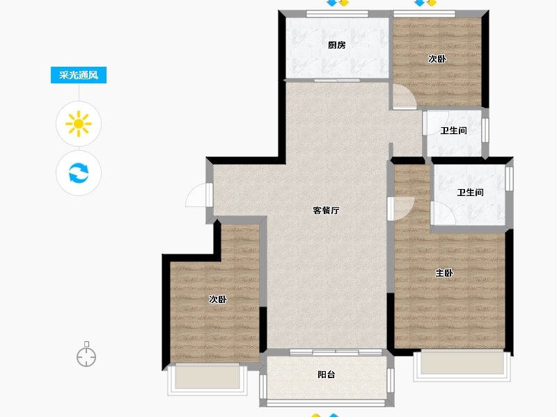 山东省-烟台市-绿城留香园-96.79-户型库-采光通风