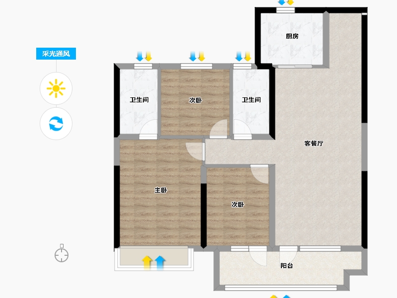 山东省-烟台市-芝罘吾悦广场-96.00-户型库-采光通风