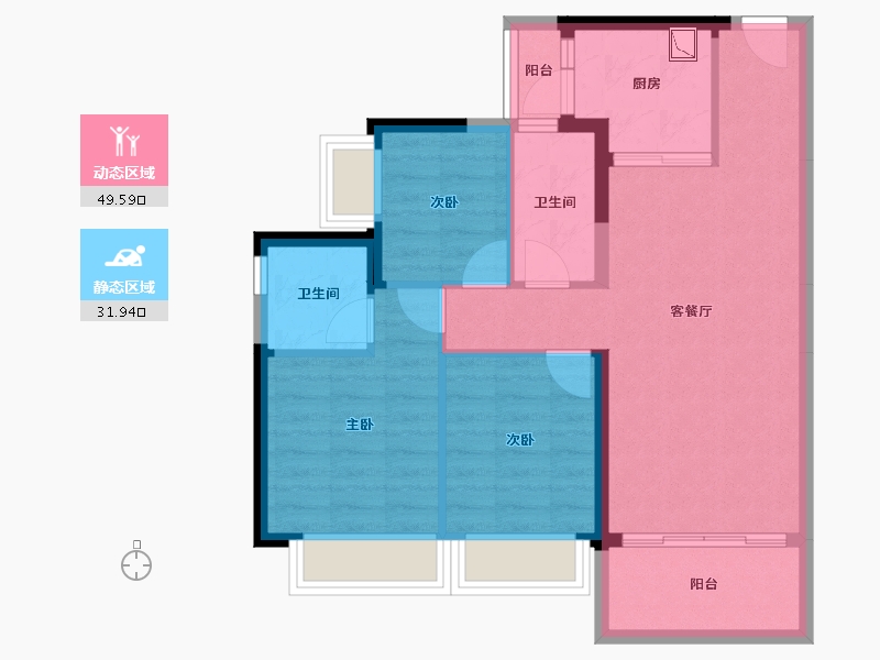 广东省-惠州市-碧桂园中洲云麓花园-72.54-户型库-动静分区