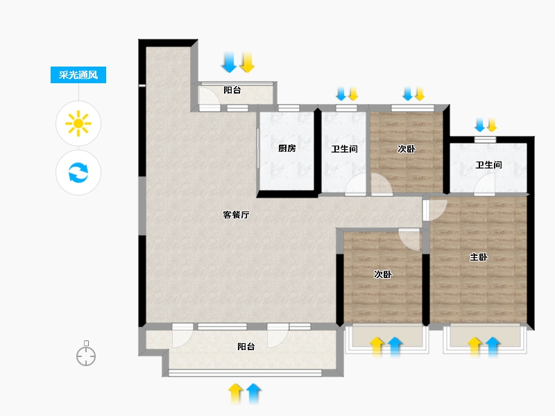 山东省-烟台市-芝罘吾悦广场-112.00-户型库-采光通风