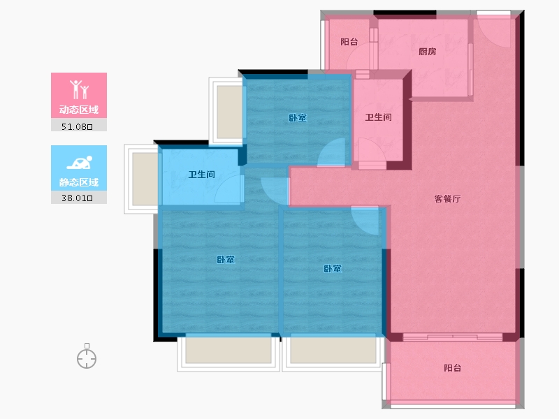 广东省-惠州市-碧桂园城央印象-79.70-户型库-动静分区