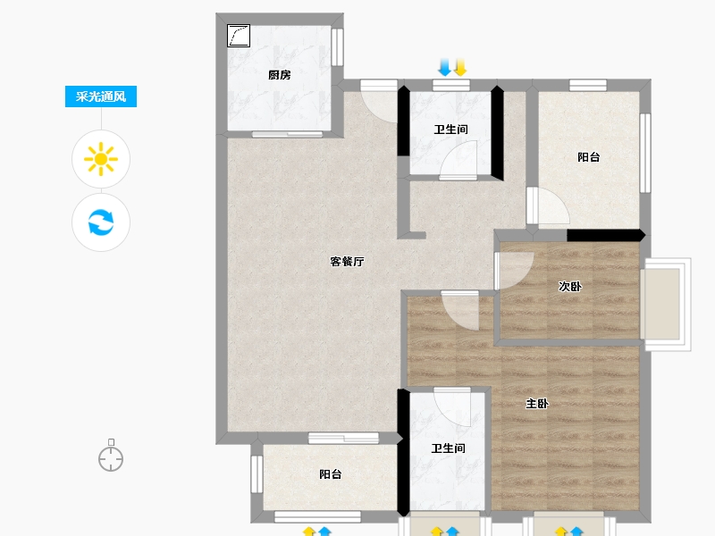 广东省-惠州市-龙湖雅居乐春江紫宸-74.07-户型库-采光通风