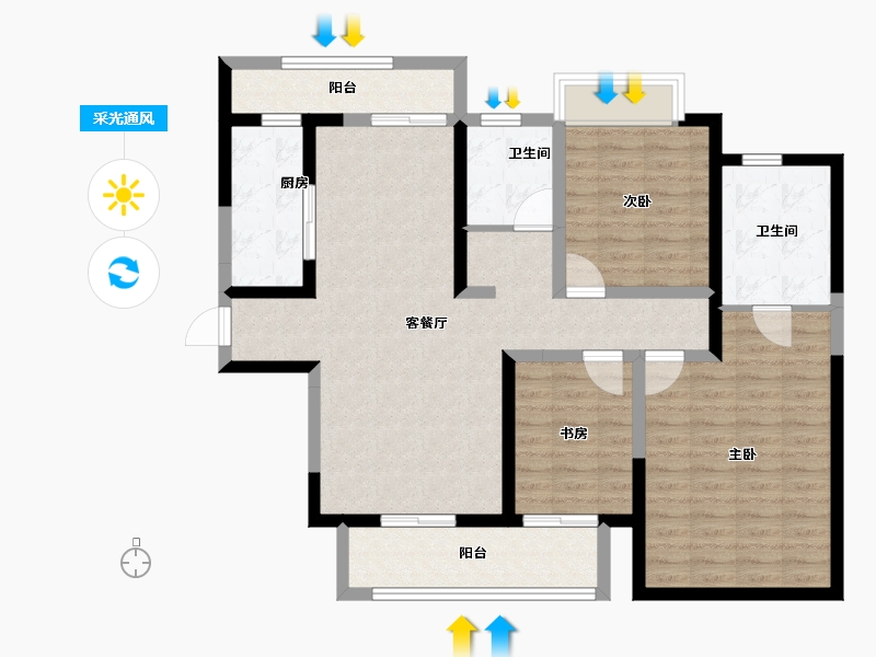 云南省-昆明市-七彩云南古滇名城-104.00-户型库-采光通风