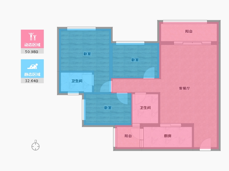 重庆-重庆市-置铖荣华府-74.44-户型库-动静分区