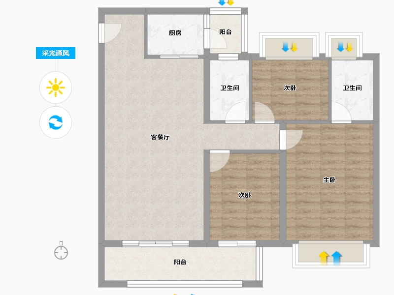 云南省-昆明市-龙光玖云台-89.61-户型库-采光通风