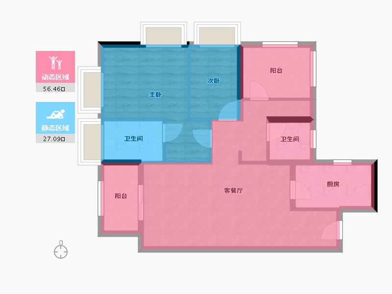 广东省-惠州市-龙湖雅居乐春江紫宸-74.23-户型库-动静分区