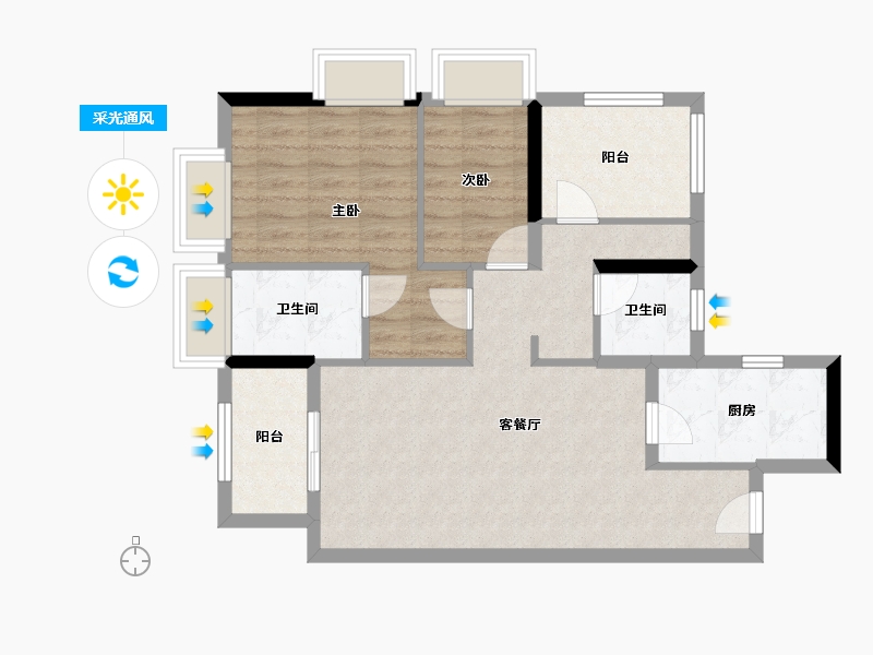 广东省-惠州市-龙湖雅居乐春江紫宸-74.23-户型库-采光通风