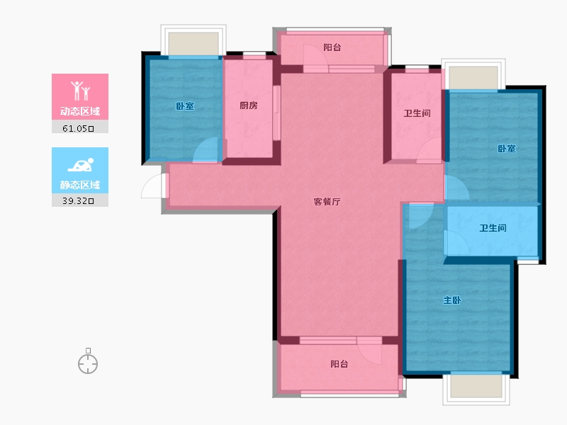 内蒙古自治区-包头市-海伦国际三期-88.90-户型库-动静分区