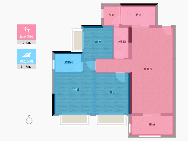 广东省-惠州市-鹏达南山壹号-74.85-户型库-动静分区