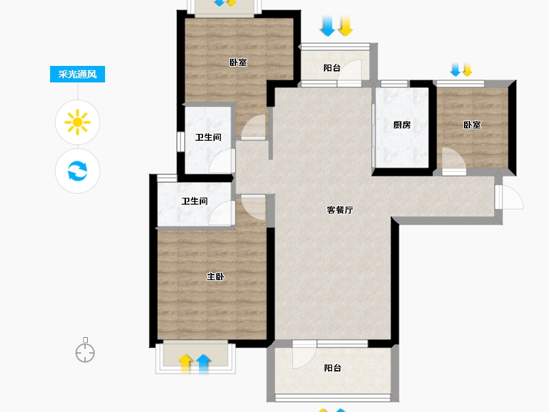 内蒙古自治区-包头市-海伦国际三期-86.30-户型库-采光通风