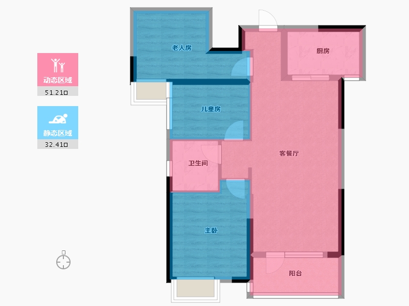 内蒙古自治区-包头市-海伦国际三期-74.36-户型库-动静分区