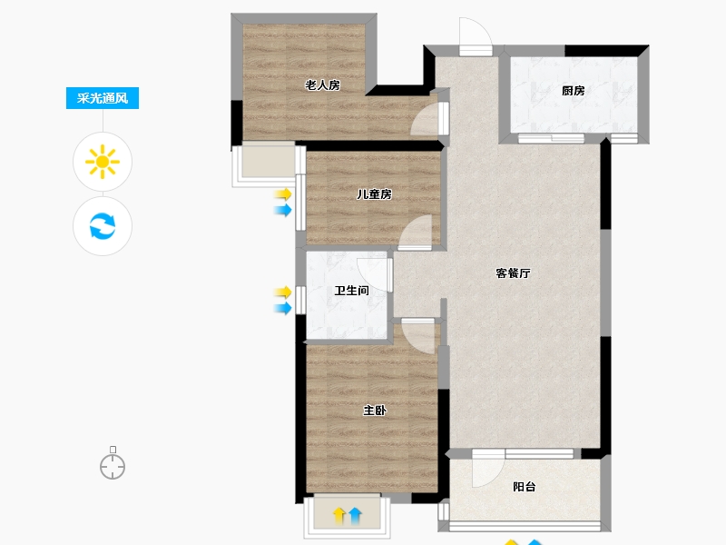 内蒙古自治区-包头市-海伦国际三期-74.36-户型库-采光通风