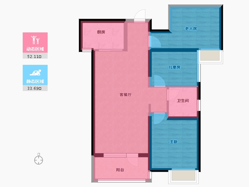 内蒙古自治区-包头市-海伦国际三期-76.03-户型库-动静分区