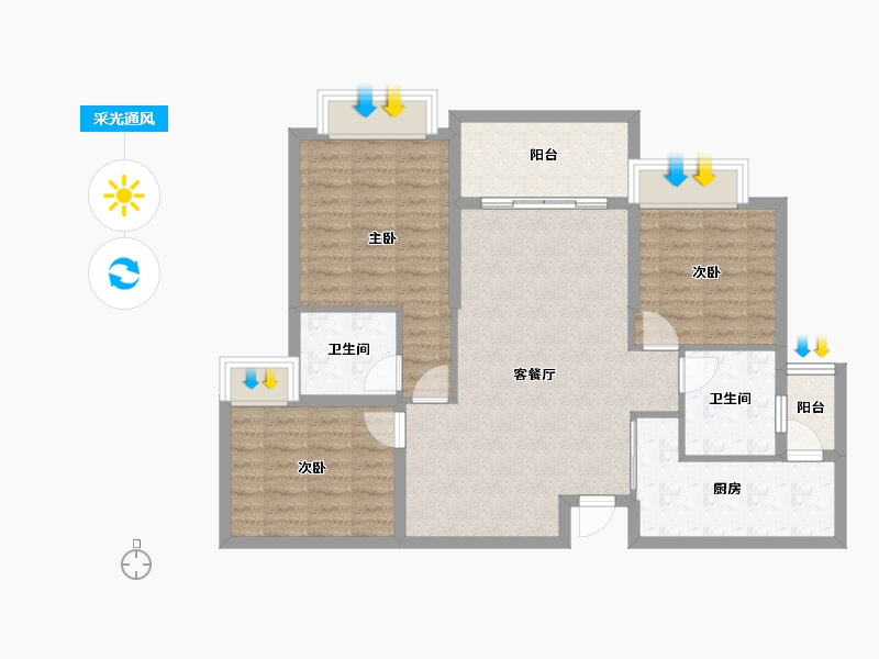 四川省-成都市-恒大御景半岛-89.09-户型库-采光通风