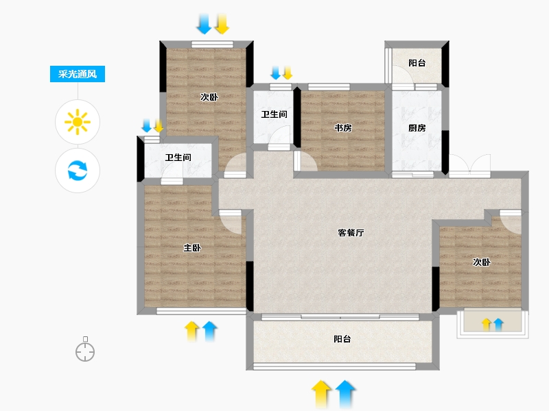 四川省-成都市-人居越秀和樾林语-107.54-户型库-采光通风