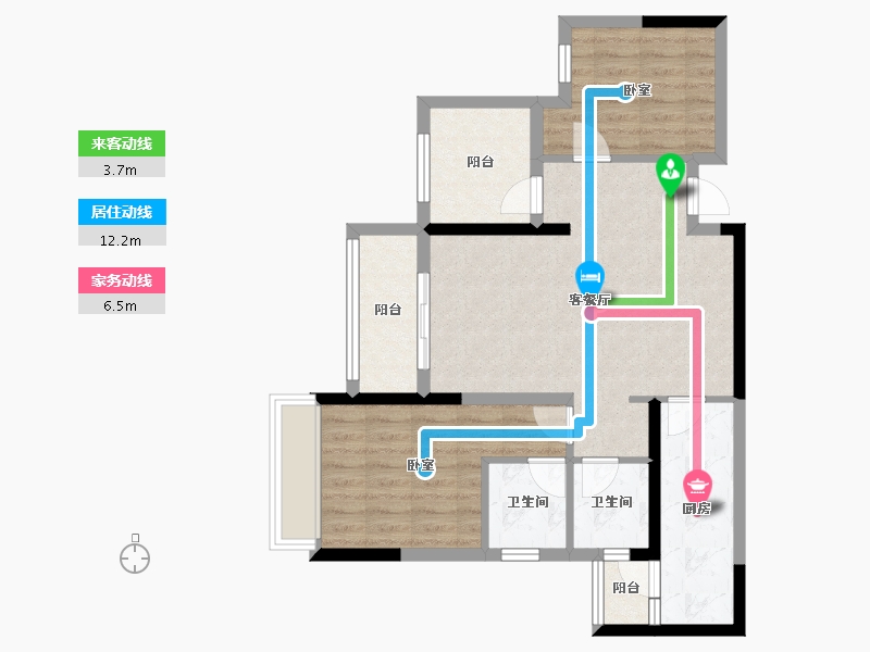 重庆-重庆市-利安凰城御府-75.76-户型库-动静线