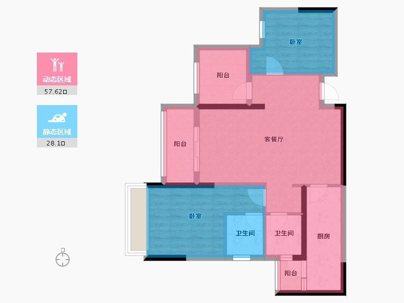 重庆-重庆市-利安凰城御府-75.76-户型库-动静分区