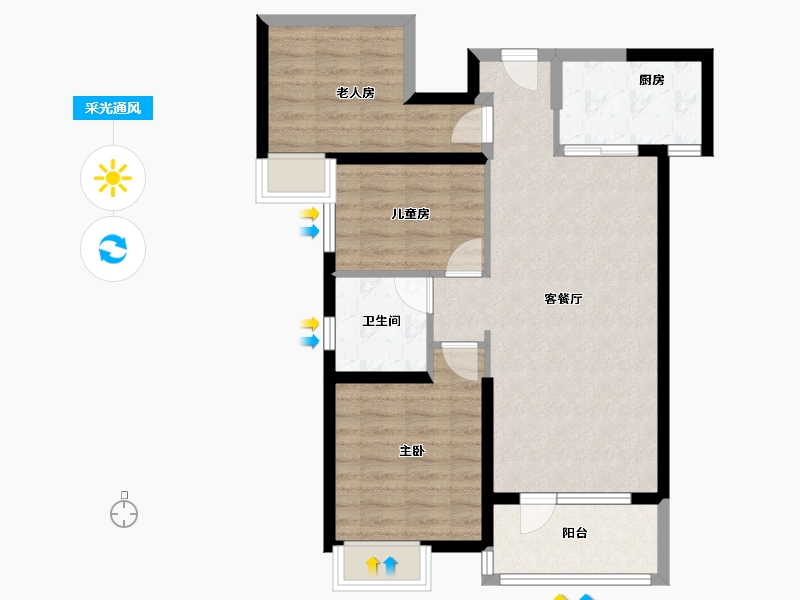 内蒙古自治区-包头市-海伦国际三期-76.09-户型库-采光通风