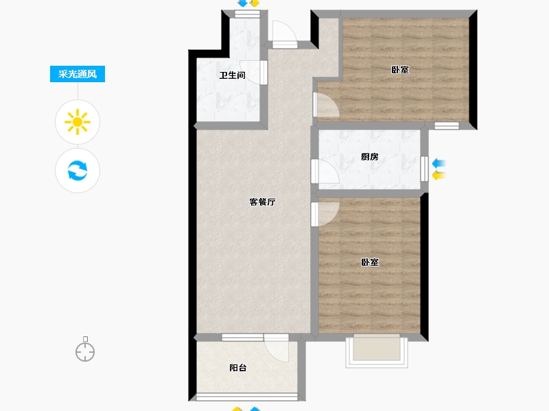 山东省-青岛市-蔚蓝天地-74.40-户型库-采光通风