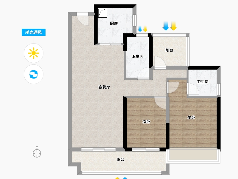 广东省-惠州市-佳兆业樾伴湾花园-82.21-户型库-采光通风