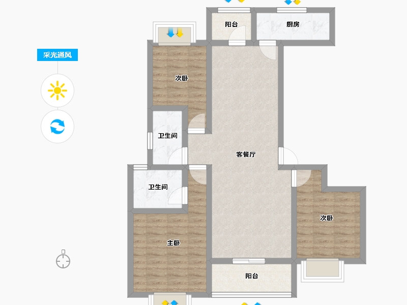 云南省-昆明市-浩创半山云府-85.90-户型库-采光通风