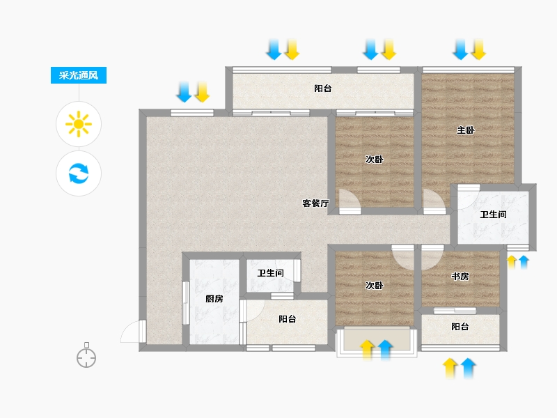 四川省-成都市-唐人街相府花园-105.66-户型库-采光通风