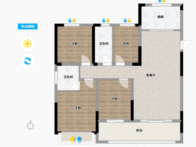 山东省-青岛市-鑫源珺府-102.08-户型库-采光通风