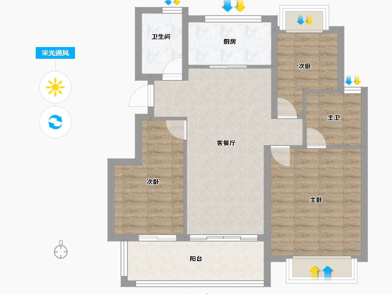 四川省-成都市-桂湖正荣府-80.00-户型库-采光通风