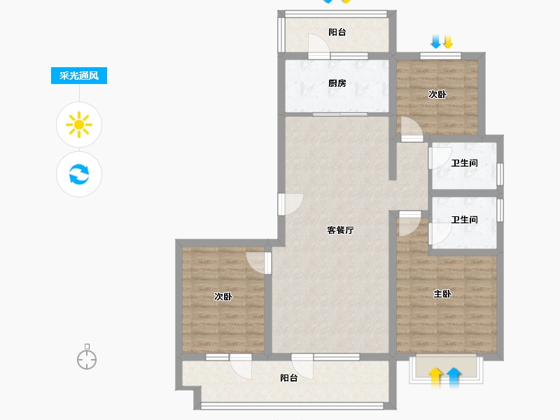 山东省-青岛市-阳光名宸-102.40-户型库-采光通风