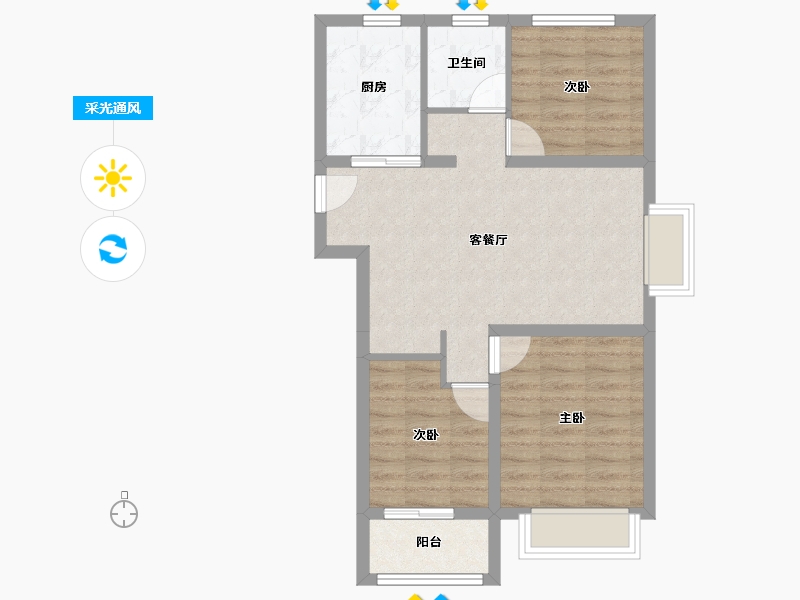 山东省-烟台市-桦林彩雲城-64.36-户型库-采光通风