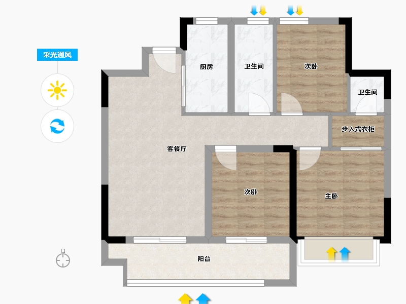 山东省-青岛市-鑫源珺府-76.02-户型库-采光通风