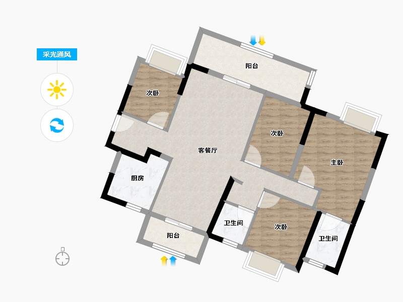 广东省-中山市-雅居乐濠头雅苑-104.11-户型库-采光通风