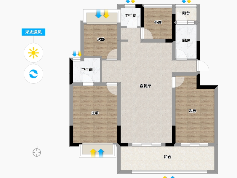 重庆-重庆市-琨洲观澜-95.21-户型库-采光通风