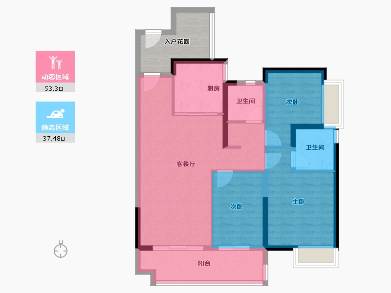 海南省-三亚市-保利碧桂园悦府-88.21-户型库-动静分区