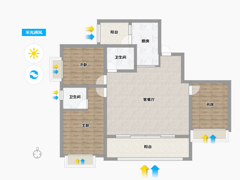 四川省-成都市-麓湖生态城-105.48-户型库-采光通风