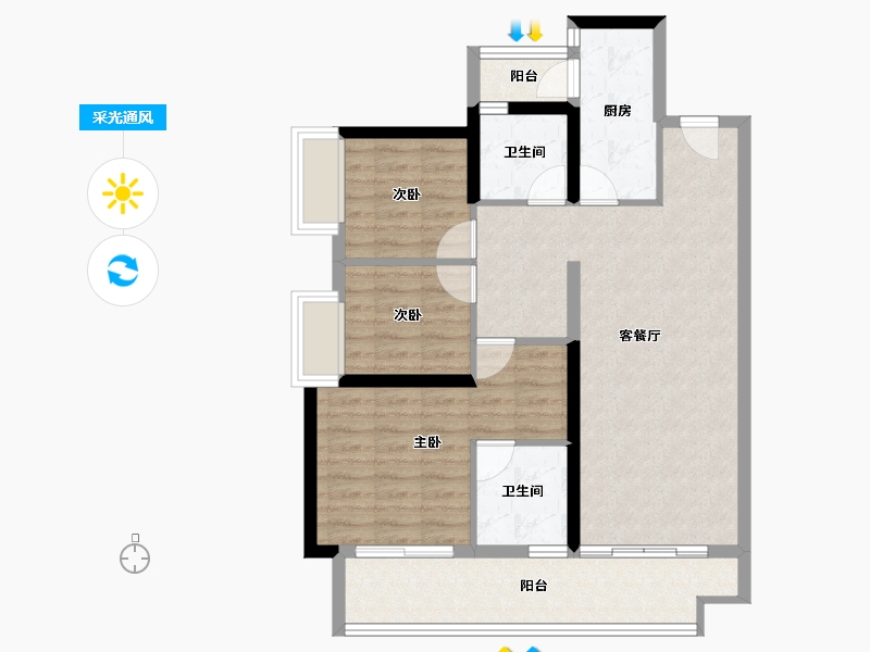 海南省-三亚市-保利碧桂园悦府-83.61-户型库-采光通风