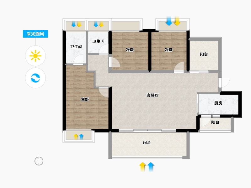 海南省-三亚市-保利碧桂园悦府-101.32-户型库-采光通风