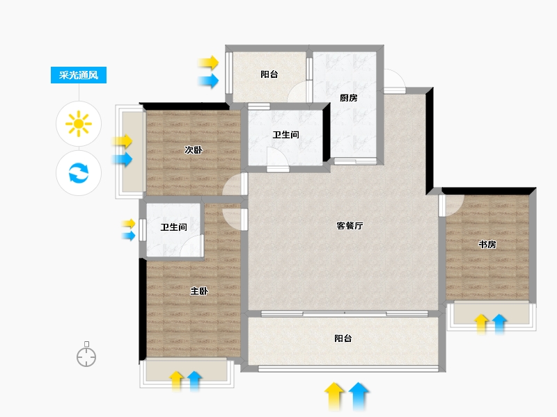 四川省-成都市-麓湖生态城-108.64-户型库-采光通风