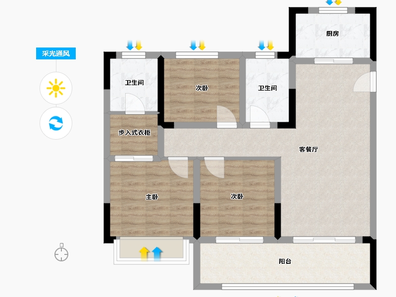 山东省-青岛市-鑫源珺府-84.00-户型库-采光通风